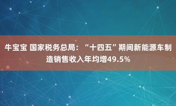 牛宝宝 国家税务总局：“十四五”期间新能源车制造销售收入年均增49.5%